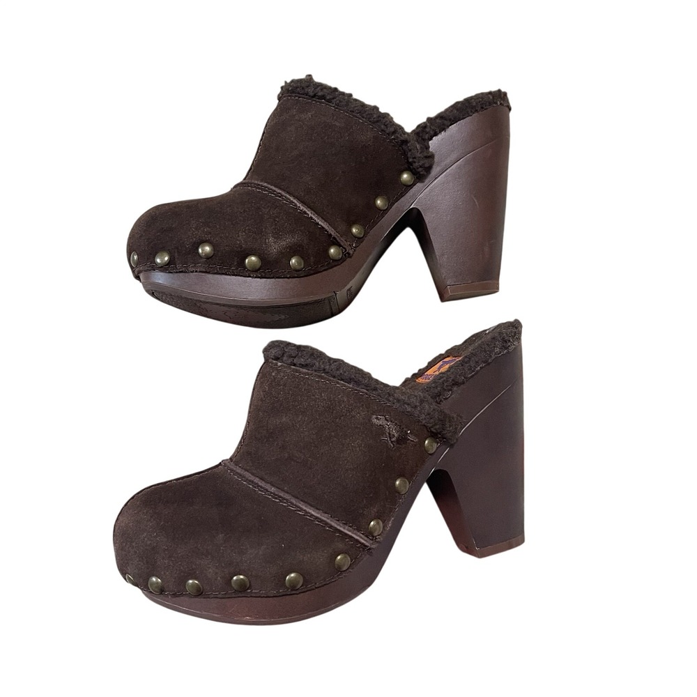 Y2k Rocket Dog Women 7 Brown Faux Suede Studded Mule Clog Slip On Bratz Chunky